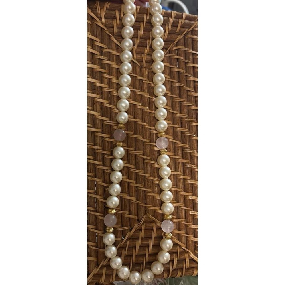 Vintage Napier pearl necklace with‎ pink beads and gold tone spacers